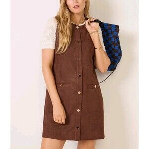 EVEREVE Darcy Dress Faux Suede Mini Dress Sleeveless Button Front Retro NEW